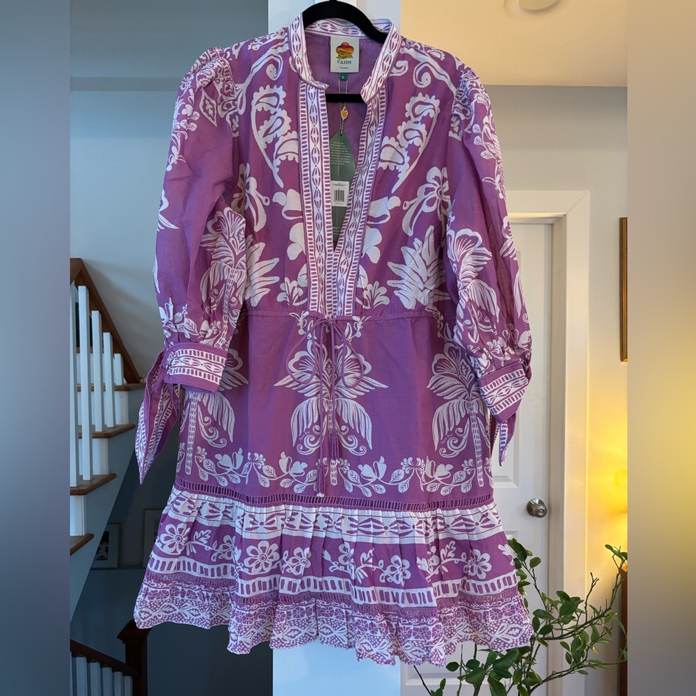FARM Rio Purple and White Mini Dress - Picture 3 of 13